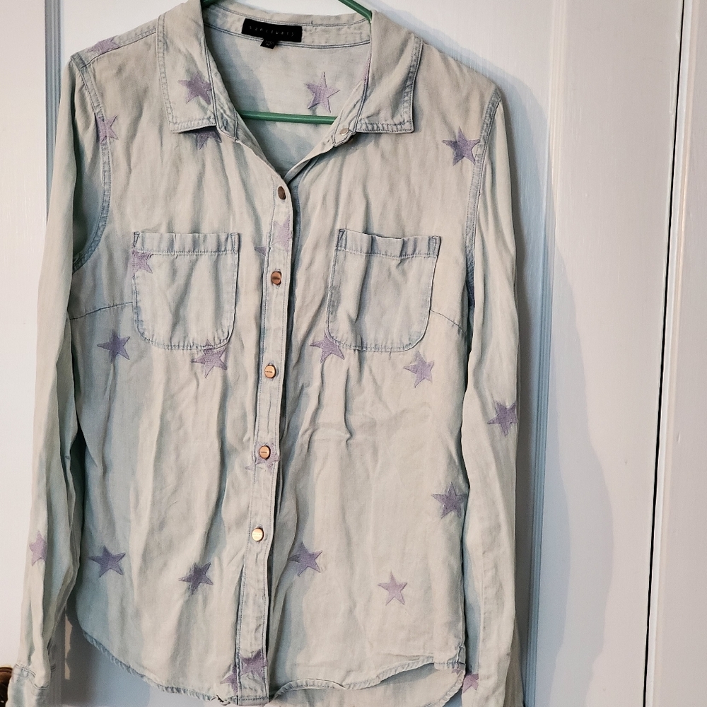 Chambray Embroidered Star Button Down